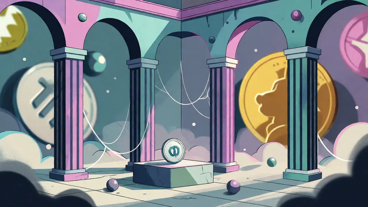 Illustration d'un token oublié dans un décor désertique aux couleurs pastel.