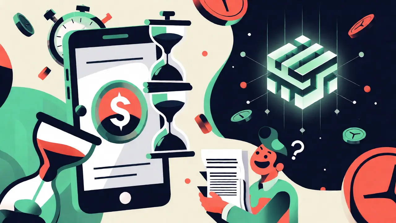 Illustration de style Memphis représentant la frustration des utilisateurs face aux transactions gelées et au système Bakong.