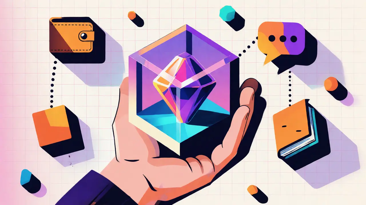 Jeton crypto dans une cage géométrique représentant l'utilité limitée